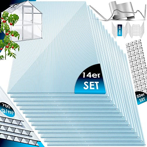 KESSER® 14 Plaques alvéolaires en Polycarbonate 4 mm | Panneau alvéolaire Double de 10,25 m², 121 x 60,5 cm | Panneau alvéolaire | Panneau pour Serre | Antichoc et résistant aux UV