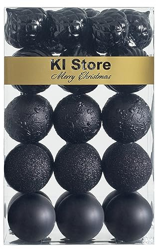 KI Store 30 pezzi Palline di Natale nero 6cm Albero di Natale Ornamenti di Decorazione infrangibilePalle per Appendere Natale Decorazioni Festival Decorazioni Natalizie