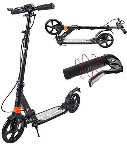 Q&Z Tretroller City Scooter Mit 200mm GroßEn RäDern Klappbarer 3 HöHenverstellbar Mit Handbremse Und Hinterradbremsanlage FüR Erwachsene Und Kinder Bis 80kg(176lbs)