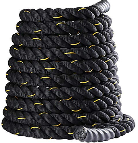 YUESFZ Battle Rope Garten Langlebiges Fitnessseil, Fitnessstudio 12M Ausdauertrainingsseil, Multifunktionales Kletterseil, Kampfseil (Color : Black+Yellow, Size : 12M-50MM)