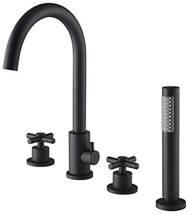 Badewannenarmatur mit dusche, Schwarz/Gold/Chrom Bademischer Badezimmer Duscharmatur Wasserfall Messing Ventil Bad Duschmischer Wasserhähne Zwei Griffe Vier Löcher Badewannenarmaturen Set,Schwarz
