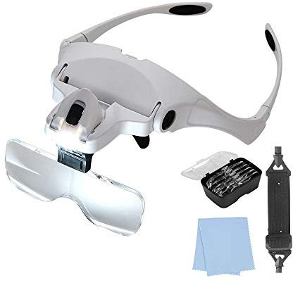 LED-Brille mit Lupe. 5 austauschbare Dioptrien