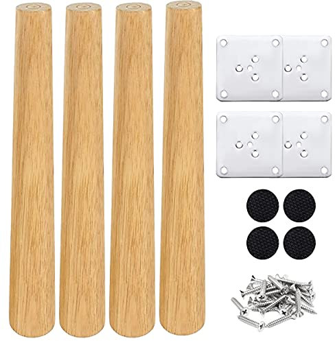 Drenky 4 Stück 25cm Gerade Möbelfüße Holz Rund Möbelfüße Holz Dunkel Tischbeine Holz Schrankbeine Holz Mit Montageplattes, Schraubens Und Leise Gummipads Für Sofa, TV, Schrank, Bett Und Tisc