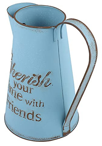 Fomiyes, Vaso da Fiori in Metallo Vintage Shabby Chic, brocca di Campagna Rustica per cascina di Latte, Porta Fiori, Decorazione per la casa, Matrimonio, Colore: Blu