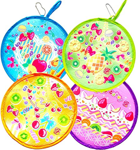 LTCT Foldable Fan Summer Handheld Round Folding Fan Cute Candy Fruit Pattern Festival Decor Wedding Home Decoration 4 Units Different Patterns
