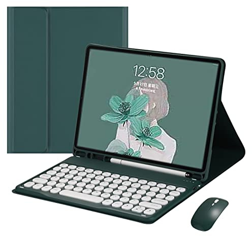 HENGHUI Keyboard Mouse for Galaxy Tab A7 10.4 inch (SM-T500/T505/T507) 2020 Tablet Keyboard Case Cute Round Key Color Keyboard Wireless Detachable BT Keyboard Cover (DarkGreen)