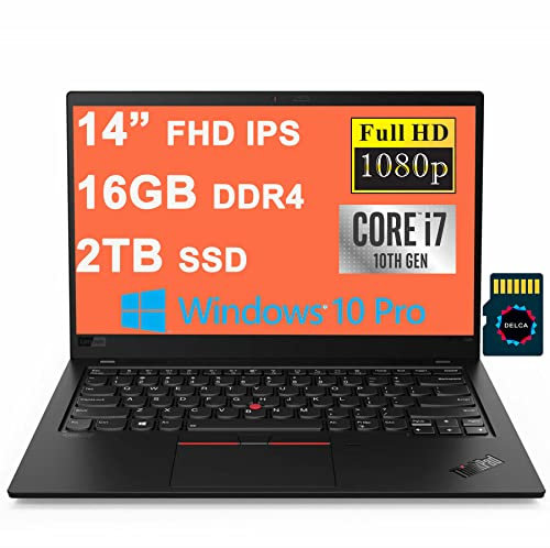Lenovo ThinkPad X1 Carbon Gen 8 14 Business Laptop I 14 FHD IPS (400 Nits) I Intel 4-core i7-10510U I 16GB DDR4 2TB SSD I Fingerprint Backlit WiFi6 Thunderbolt Win10Pro Nero + 32GB Micro SD Card