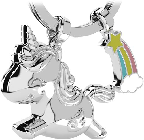 LANOLU Einhorn Schlüsselanhänger, Einhorn Geschenk für Mädchen, Einhorn Anhänger mit Regenbogen Schlüsselanhänger Pferd mit Horn, Glücksbringer Einhorn Geschenke Für Frauen, Metall 3D Figur