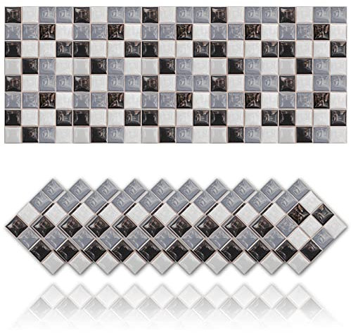 Cendray 20 Aufkleber für Fliesen, Anti-Öl, wasserdicht, PVC, selbstklebend, Dekoration, Mosaik-Stil, Küche, Fliesenaufkleber für Badezimmer, glatt, grau, schwarz (15 x 15 cm)