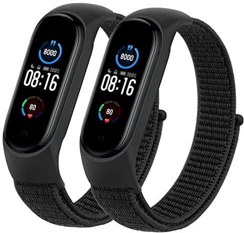 Tobfit Armband Kompatibel mit Xiaomi Mi Band 5 / Mi Band 6 / Mi Band 4 / Mi Band 3 / Amazfit Band 5, Nylon Weiches Atmungsaktives Armband für Mi Band 6/5/4/3 / Amazfit Band 5 (Schwarz+Schwarz)