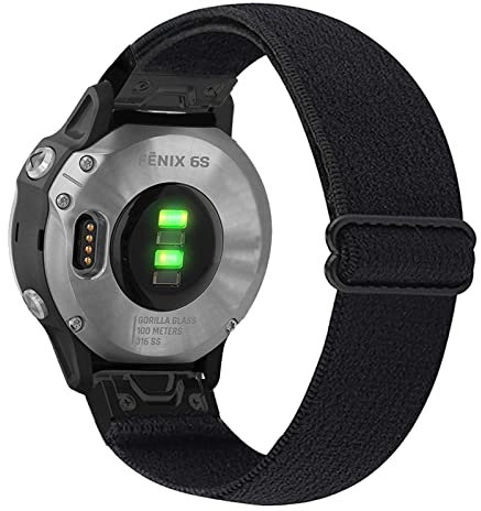 YOOSIDE Nylon elastisches Armband für Garmin Fenix 8 43mm / epix Pro 42mm / Fenix 7S / 6S / 5S, Quick Fit Weiches Uhrenarmband für Approach S70 42mm (Schwarz)