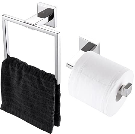 KES Toilet Roll Holder and Towel Ring Set Wall Mounted 2 Pieces, Toilet Paper Holder Towel Holder Bathroom Accessory Set SUS304 Stainless Steel Polished Finish, LA225-22