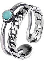 WEISHA S925 Thai Silber Damen Türkis Ring Vintage Distressed Damen Ring Offener Verstellbarer Ringsilber türkis