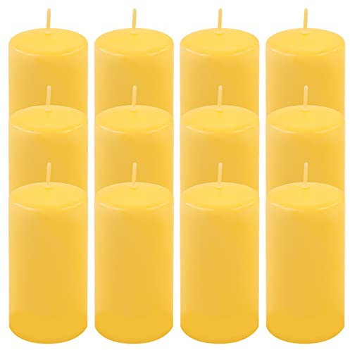 Stumpenkerze Höhe 11,5 cm Ø 6 cm lange Brenndauer Rund-Kerze Säulenkerzen Kerzen-Deko Tafelkerzen Weihnachts-Kerzen Hochzeit (gelb, 12)