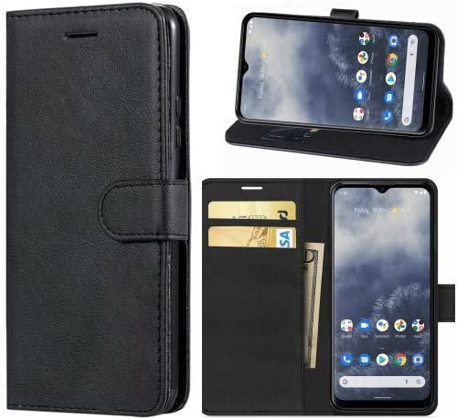 MHtech Für Nokia G60 Hülle, Schwarze Brieftasche Lederhülle Flip Case PU Cover Kickstand Feature Kartenfächer Hülle für Nokia G60 5G