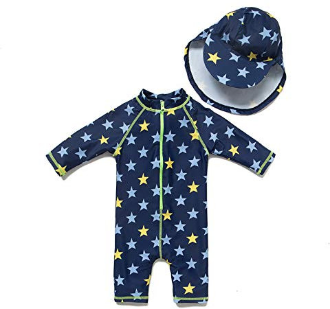 ADAVERANO Baby Jungen Sonnenanzüge UV50+ Badebeklideung Wimsuit Mit Sonnenhut.(Die Sterne,62-68Cm)