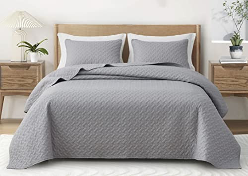 Chezmoi Collection Randall Tagesdecke, weich, kühlend, Bambusfaser, gesteppt, Kingsize-Bett, Hellgrau, 3-teilig