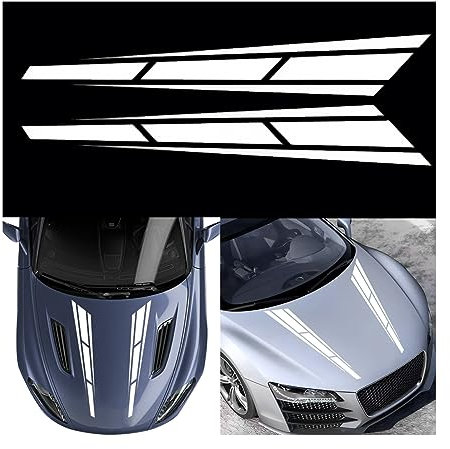 JNNJ 2 Stück Auto Haube Streifen Aufkleber, Auto Racing Karosserie Stoßstange Aufkleber Vinyl Streifen, Aufkleber Streifen Dekoration Für Autos Geländewagen(Weiß)