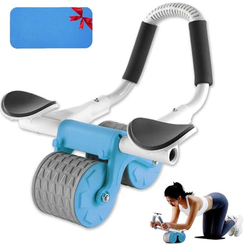 Automatisches Rebound Bauchroller, Ab Roller Bauchtrainer mit Ellbogenunterstützung, Bauchmuskeltrainer mit Kniematte für Männer und Frauen, Bauchrad Bauchmuskeltraining Doppelrädern Stabiler