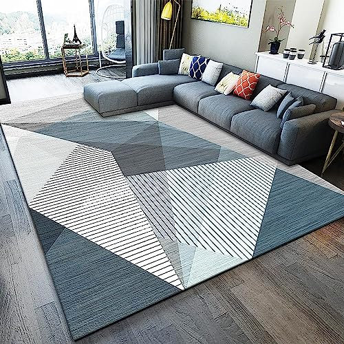 3D-Gedruckter Teppich Blau Und Weiß Geometrisch Schlafzimmer Kinderzimmer Spielmatte Flanell Memory-Schaum Wohnzimmer rutschfest Mädchen Jungen Zimmer Krabbelmatten 120 X 160 cm / 47,24 X 62,99 Zoll