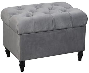 Genasis Velvet Storage Ottoman Bench Rectangular Ottoman with Flip Top,Rustic Look Legs Modern Footrest Ottomans Foot Stool for Bedroom Living Room hallway (Silver)