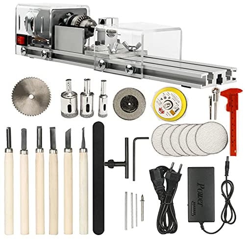 Mini Tornio Lucidatrice Per Perline, Lavorazione CNC Fai-Da-Te Per Tavolo Lavorazione Del Legno Legno Fai Da Te Strumento Tornio Set Standard DC 12V-24V 100W Set Di Tornio Per Utensili