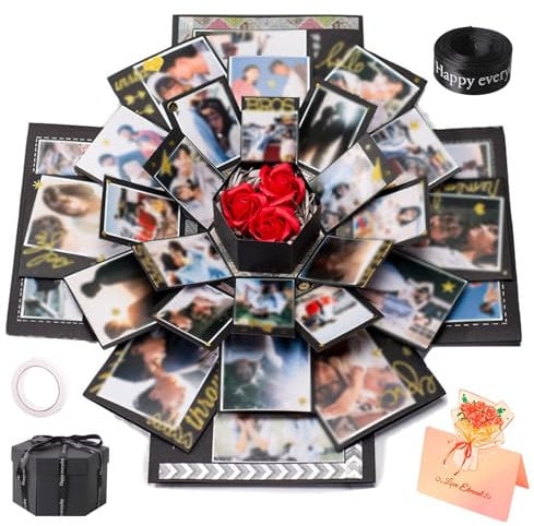 GWAWG Explosion Photo Box With 6 Faces Surprise DIY Hexagon Gift for Wedding, Birthday, Valentine, Anniversary, Father's Day