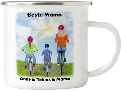Kiddle-Design Mama Kind Emaille Tasse Personalisiert mit Name Mutter Kinder Sohn & Tochter Geschenk Kaffeetasse für Mütter Muttertag Geschenk
