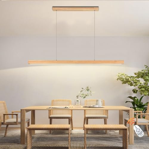 DOCJX Moderne LED Esstisch Pendelleuchte Gummi Holz Pendellampe Licht Kronleuchter Höhe Verstellbare Wohnzimmer Hängelampe Hölzern Hängeleuchten Deckenleuchte Büro Cafe(Größe:120cm)