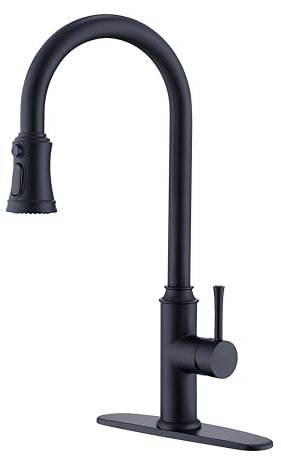 TRYSEA Robinet Cuisine Noir Cuisine Avec Douchette, Mitigeur Cuisine Douchette Evier Cuisine Pivotant à 360° d'Évier à Arc Élevé Pulvérisateur Escamotable 3 Modes