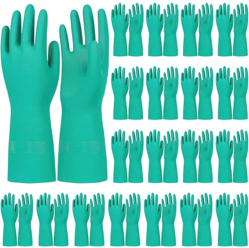 LYCN 20 Pairs Nitrile Chemical Resistant Gloves Bulk, Reusable Household Cleaning Gloves, Heavy Duty Dishwashing Rubber Work Gloves Thick Long Sleeves for Kitchen Painting Gardening (X-Large)