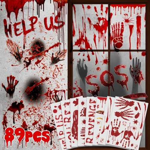 Halloween Deko Fenster Horror Aufkleber innen Outdoor Fensterdeko Gruselig Fensterbilder Tür Poster für Halloween Garden House Haunted Party Spukhaus Dekoration