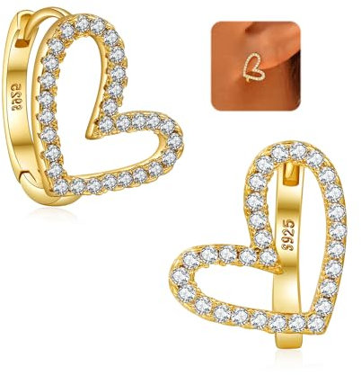 GEMAURA Herz Ohrringe Silber 925,Creolen Silber 925 Klein Hypoallergen 14 Karat Mini Creolen Gold mit Zirkonia Ohrringe Rosegold Herzform Schmuck für Damen Frauen