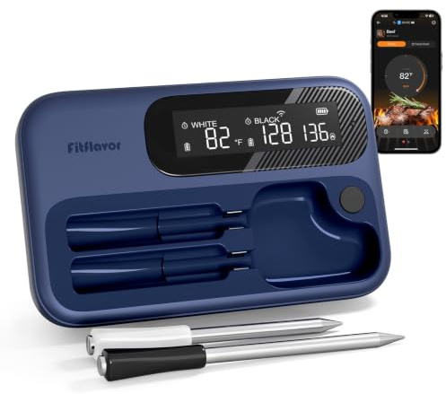 Fitflavor - Termometro per carne senza fili, con doppia sonda per affumicatore, 5G, WiFi, Bluetooth, per grill, barbecue, sonda intelligente per carne, per alimenti, cucina, forno, grigliare
