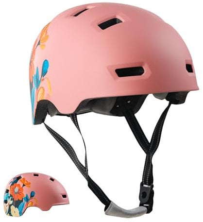 Crazy Safety Rampage Rosa Blume | Fahrradhelm, Skateboardhelm, Inlinerhelm und BMX-Helm | Fahrradhelm für Männer, Frauen und Kinder | L (57-61cm) | Verstellbarer Helm für Skater und Radfahrer