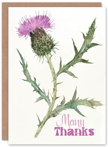 Artery8 Single Scottish Thistle Flower Bloom Watercolour Blank For Him Or Her Art Thank You Card