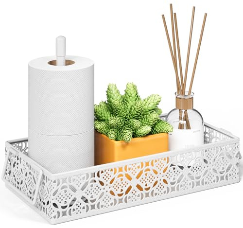 Toilet Tank Topper Paper Basket - White Bathroom Basket Decor Box with Magnetic Paper Towel Holder for Organizing