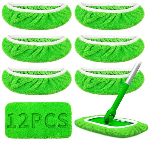 TXXATX 12 Pièces Lingettes Reutilisable 25.4 x 11.5cm Tampons de Balai Compatible avec Swiffer Sweeper Mop Lingettes Humides et Sec pour Sols Fenêtre Voitures