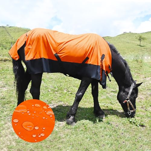 Verstellbares, wasserdichtes und atmungsaktives Pferdedecke, Pferdedecken für echte Pferde, perfekter Schutz vor Regentagen (193 cm, Orange)