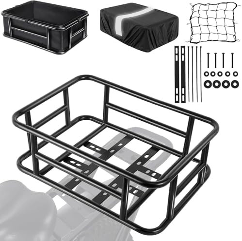 Hanured® Fahrradkorb Hinten, Fahrradkorb Groß mit Eine Dicke Futterung, Ladungsnetz und wasserdichte Abdeckung, 46×32×15 cm