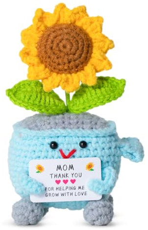 Levvohd Handmade Emotional Support Dumpster Crochet Sunflower Gifts for Women, Crochet Support Buddies Dumpster Sun Flower Fire Desk Accessories with Positive Gifts for Coworkers Friend (Blue-B)