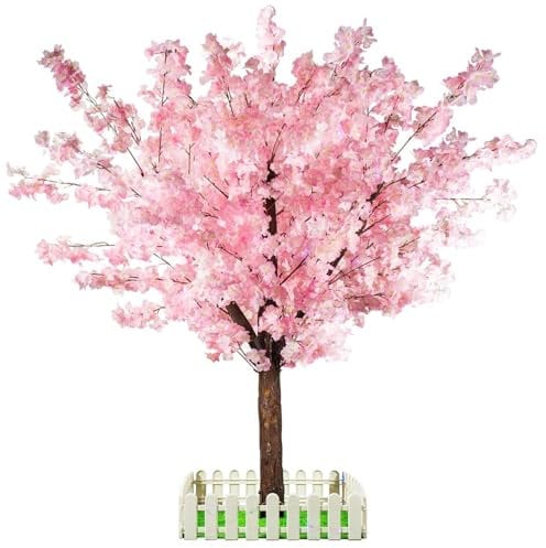 Árbol artificial de cerezo en flor, hecho a mano, para interiores y exteriores, árbol falso de 5 pies de alto con tronco de madera natural y flores realistas para decoración del hogar, oficina, fiesta