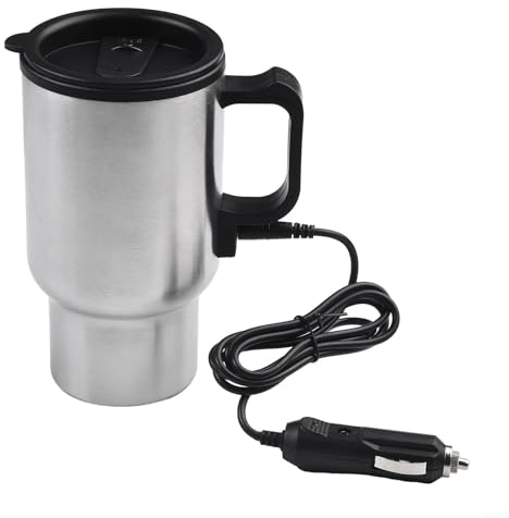 CNANRNANC Travel Electric Kettle Cup 450ML Car Based Heating 12V Stainless Steel Cup With Indicator Light Kettle Travel Coffee Heated Mug For Car Cup Holders