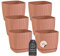 Engelland - 6 x Blumentopf mit Drainagesystem, Untersetzer, Farbe: Terrakotta, Rillenoptik, Pflanz-Topf, Kübel, modern, Kunststoff, quadratisch, 15 x 15 cm, 2 Liter
