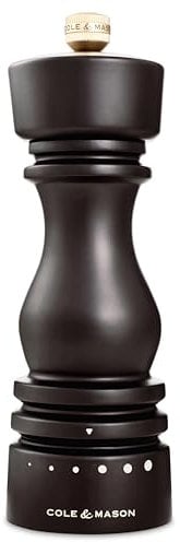 Cole & Mason London Pepper Mill, Grind Select Adjustable Coarseness, Chocolate Wood, 180mm, Refillable Manual Grinder