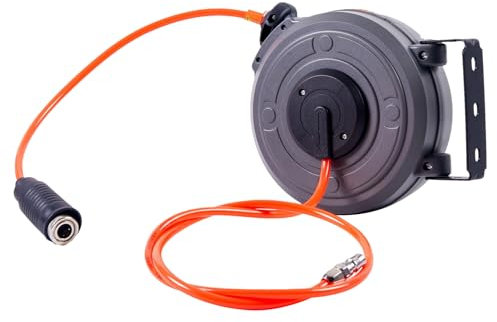 Carril De Manguera De Aire Montada En La Pared - Carrete De Manguera De Línea De Aire De Servicio Pesado, Soporte De Manguera De Compresor | Carril De Manguera De Aire Resistente A UV De 50 Pies