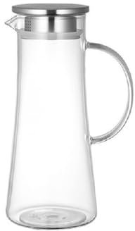 ZKALQECNF Wasserkaraffe 1,5 Liter Glaskrug mit Deckel, hitzebeständige Wasserkaraffe aus Glas mit Griff for heiße/kalte Getränke, Wassertopf Getränkekanne