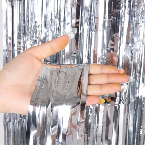 Lametta Vorhang silber - 200 x 100 cm - Glitzervorhang für Türrahmen als Silvester Deko 2027 Dekoration, Party, Hochzeit, Deko Geburtstag für Kinder & Erwachsene (Silber)