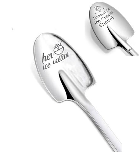 Personalised Couple Ice Cream Coffee Spoon - 304 Stainless Steel Engraved Spoon Shovel,Gift for Anniversary, Wedding & Best Friend - Non-Slip Multi-Use Dessert Utensil