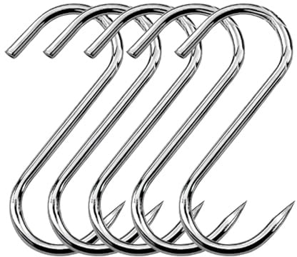 QILEMI Ganchos para Carne de Acero Inoxidable 5 PCS Ganchos para Ahumar 190 mm de Carnicería Forma de S Ganchos de Carne de Acero Inoxidable Adecuado para y parrillas